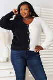 Angel Wings Woven Right Contrast Button-Front V-Neck Cardigan 