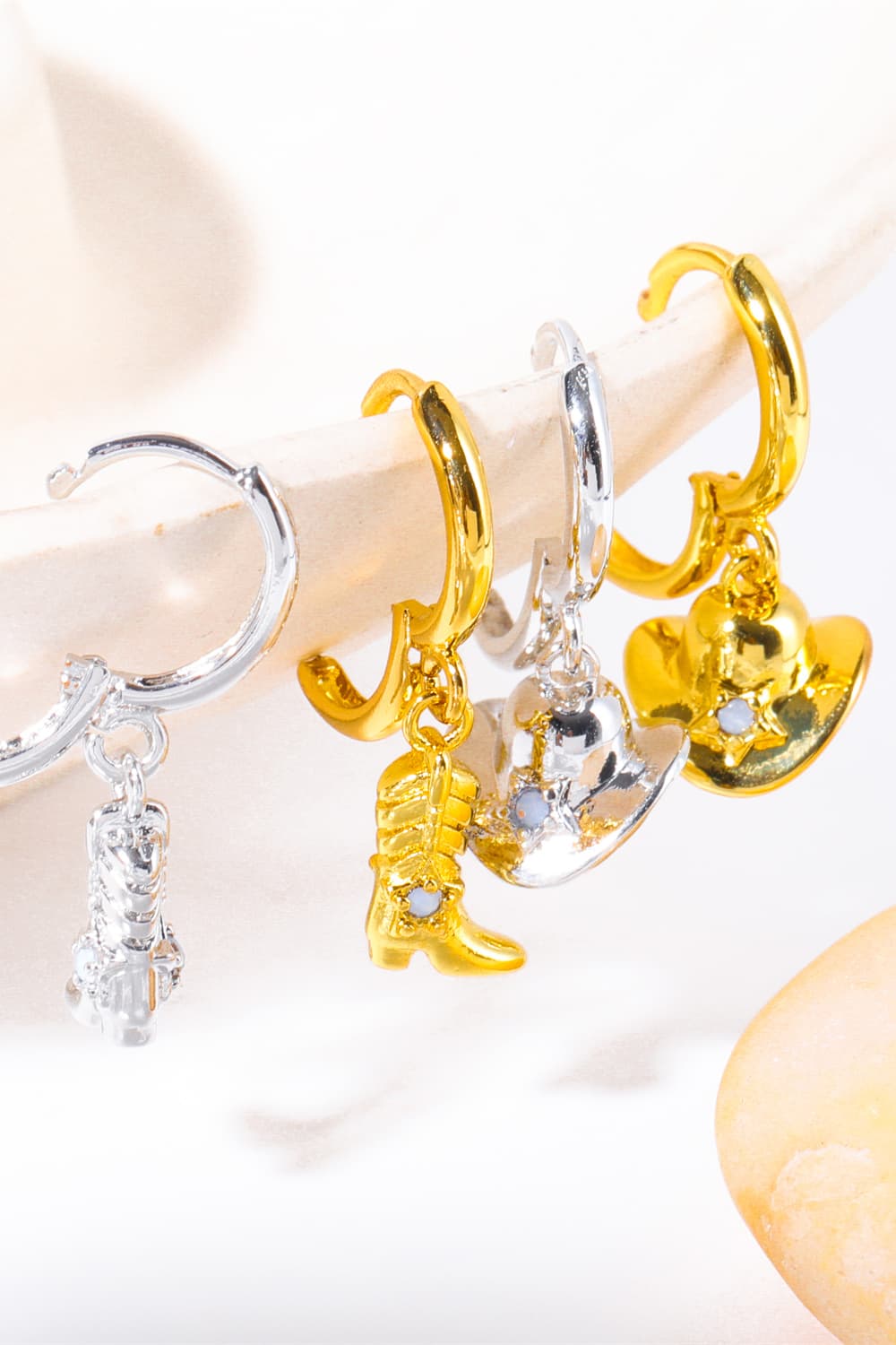 Hat & Boot Shape Asymmetrical Copper 14K Gold Plated Earrings 