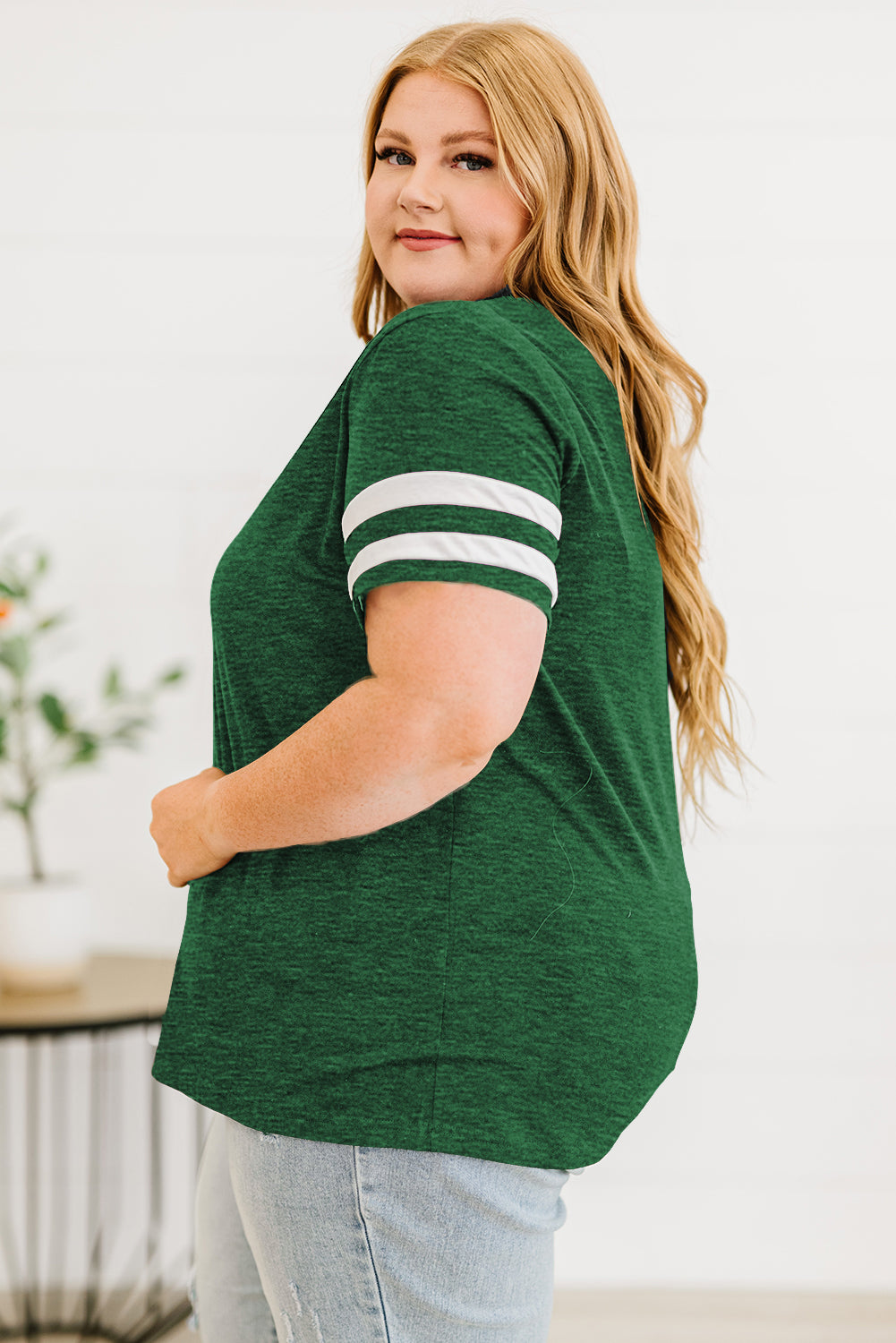 Plus Size Striped V-Neck Tee Shirt 