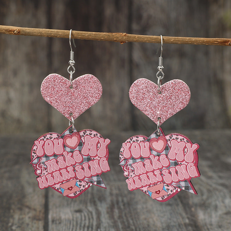 Heart Shape Wooden Earrings 