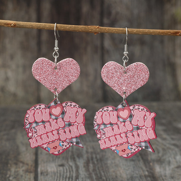 Heart Shape Wooden Earrings 