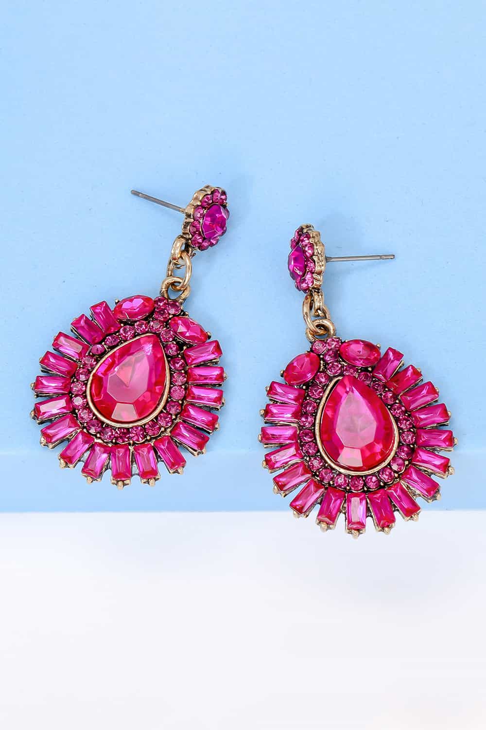 Teardrop Shape Glass Stone Dangle Earrings 