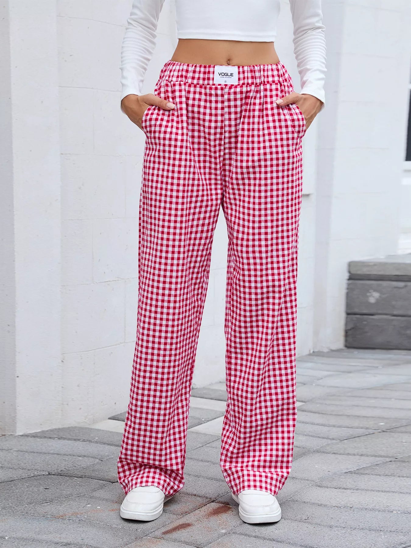 Plaid Wide Leg Casual Pants 