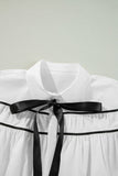 Ribbon Bowtie Collared Neck Flounce Sleeve Shirt 