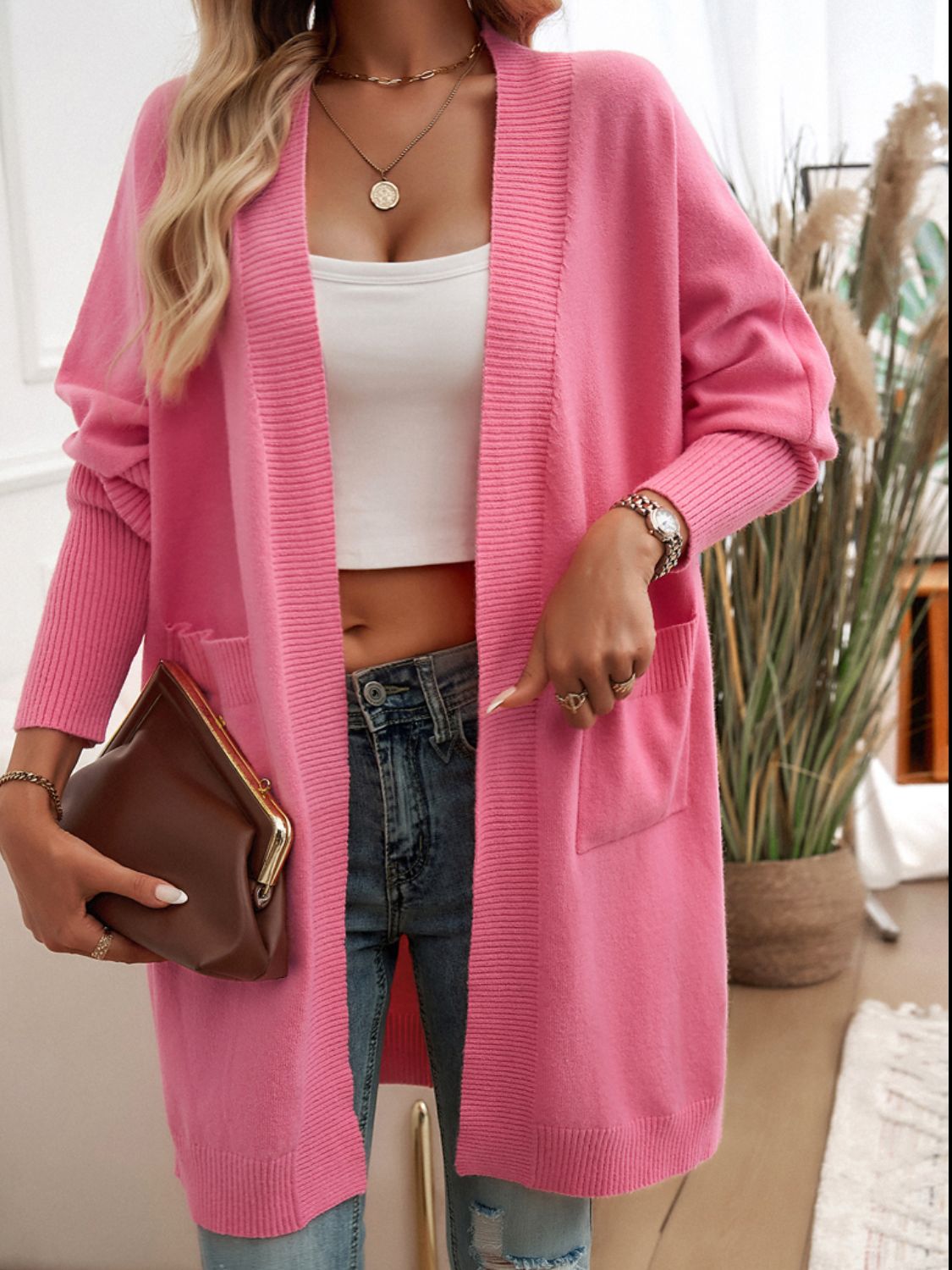 Devine Open Front Long Sleeve Cardigan 
