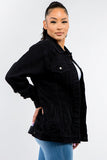 American Bazi Full Size Button Up Distressed Denim Jacket 