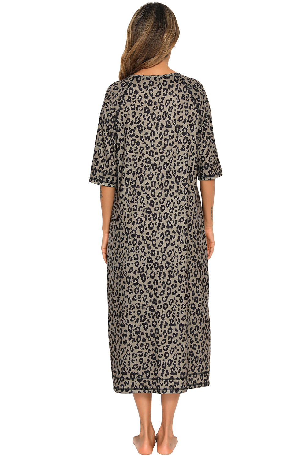 Printed Slit Night Dress with Pockets 