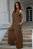 Double Take Full Size Tie Back Cutout Sleeveless Jumpsuit 