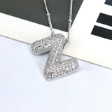 Copper Inlaid Zircon Letter Pendant Necklace 