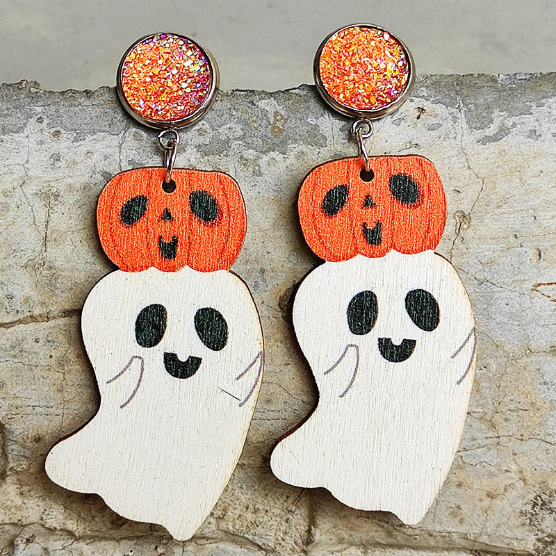 Ghost Shape Wooden Dangle Earrings 