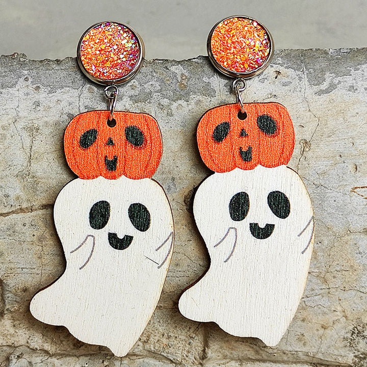 Ghost Shape Wooden Dangle Earrings 
