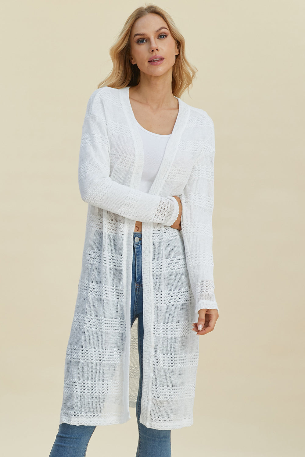 Double Take Full Size Open Front Longline Cardigan 