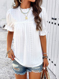 Devine Eyelet Mock Neck Flounce Sleeve Blouse 