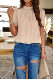 Devine Ruched Mock Neck Short Sleeve Blouse 