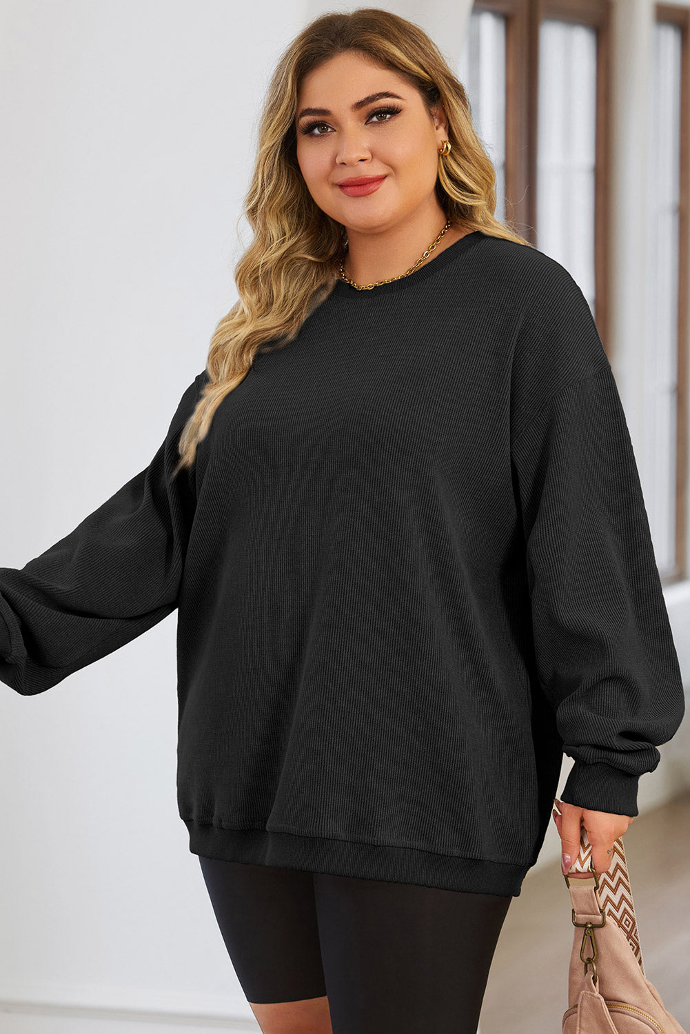 Plus Size Round Neck Dropped Shoulder Sweatshirt 