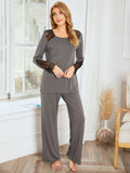 Lace Detail Long Sleeve Top and Pants Lounge Set Lingerie & Nightwear