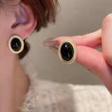 Alloy Gemstone Stud Earrings 