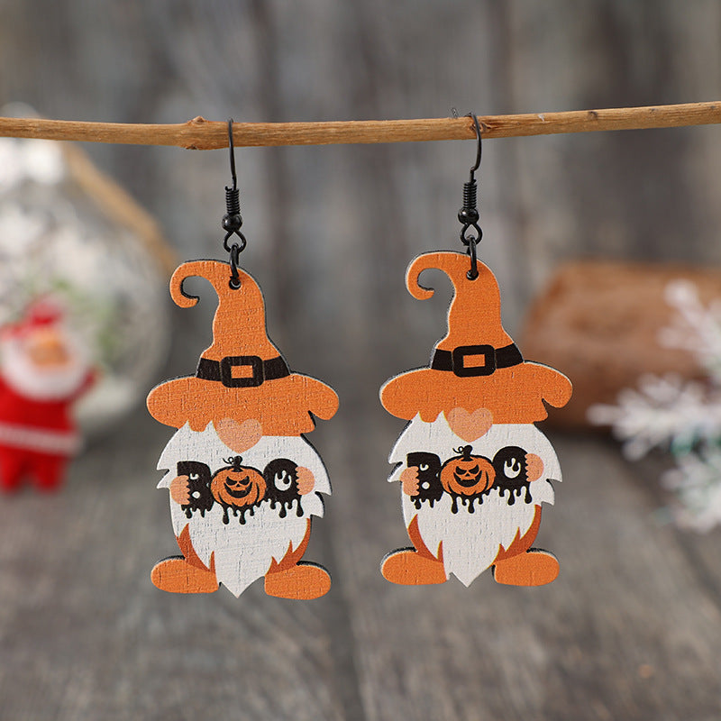 Wooden Dwarfs Pumpkin Dangle Earrings 