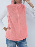 Full Size Fuzzy Zip Up Vest Coat with Pockets 