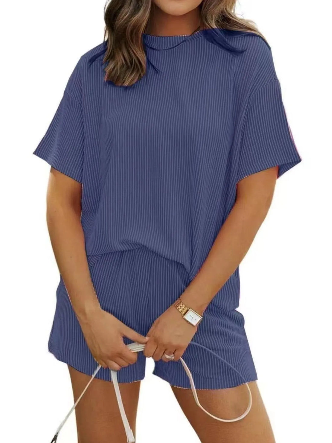 Full Size Ribbed Short Sleeve Top and Shorts Two-Piece Set Plus Size Lingerie & Nightwear