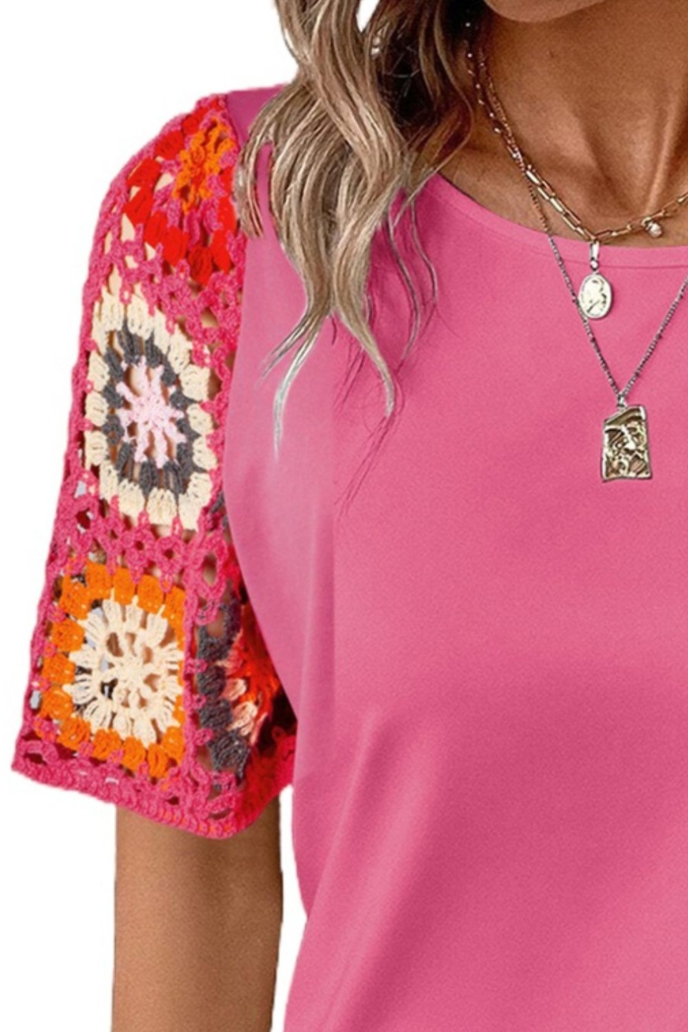 Geometric Round Neck Short Sleeve Blouse 