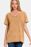 Zenana Full Size Washed Short Sleeve V-Neck T-Shirt 