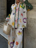 Printed Button Down Shirt and Pants Set Two Piece Dresses