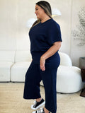 Double Take Full Size Texture Short Sleeve Top and Pants Set 