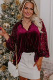 Sequin Notched Long Sleeve Blouse 