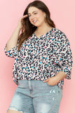 Plus Size Leopard V-Neck Three-Quarter Sleeve Blouse 