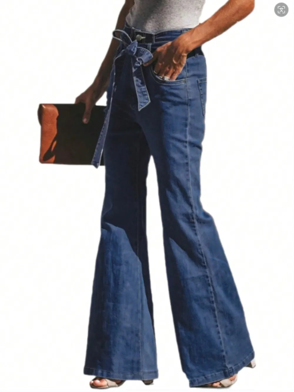 Tied Flare Jeans with Pockets 