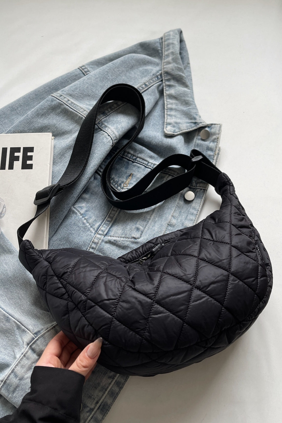 Quilted Adjustable Strap Crossbody Bag 