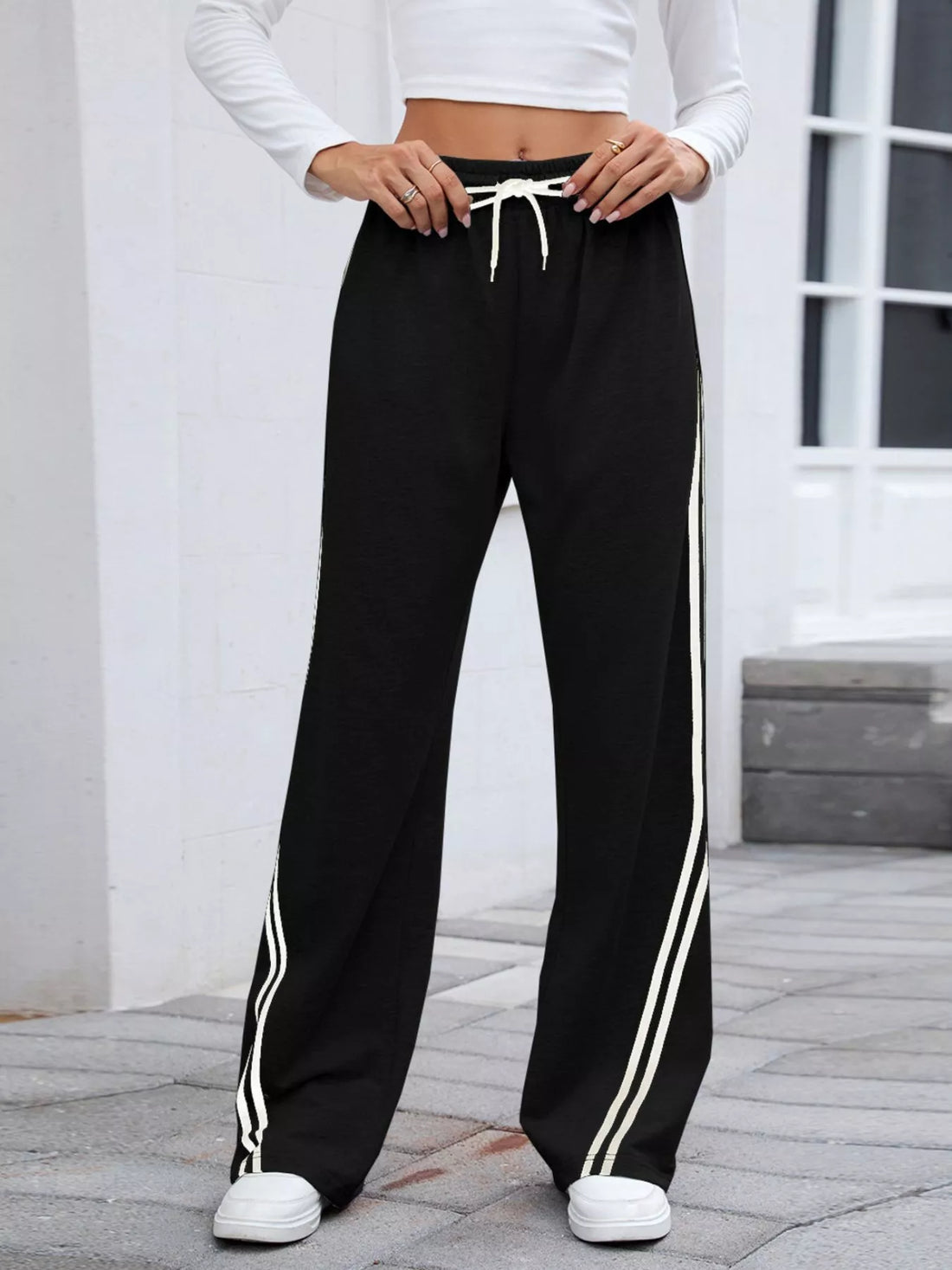 Side Striped Wide Leg Pants 