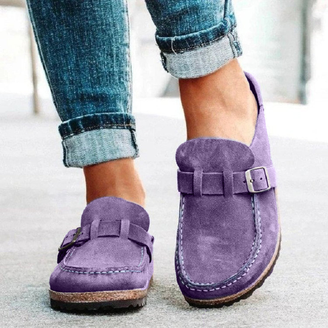 Round Toe Low Heel Buckle Loafers 