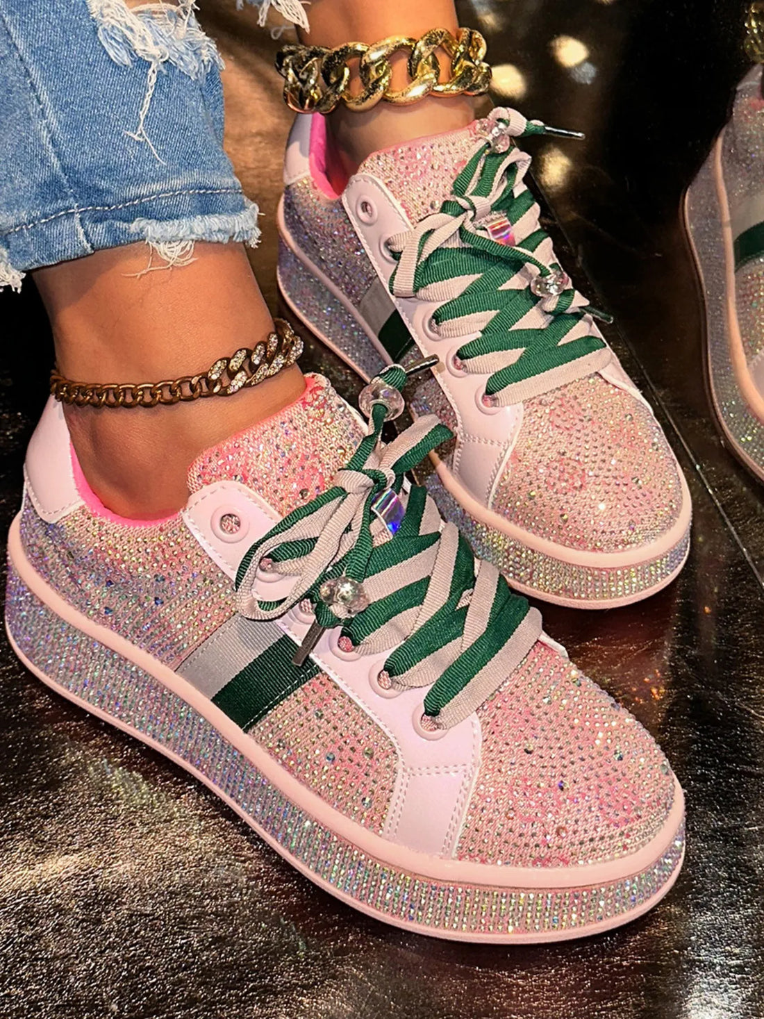 Rhinestone Round Toe Sneakers 