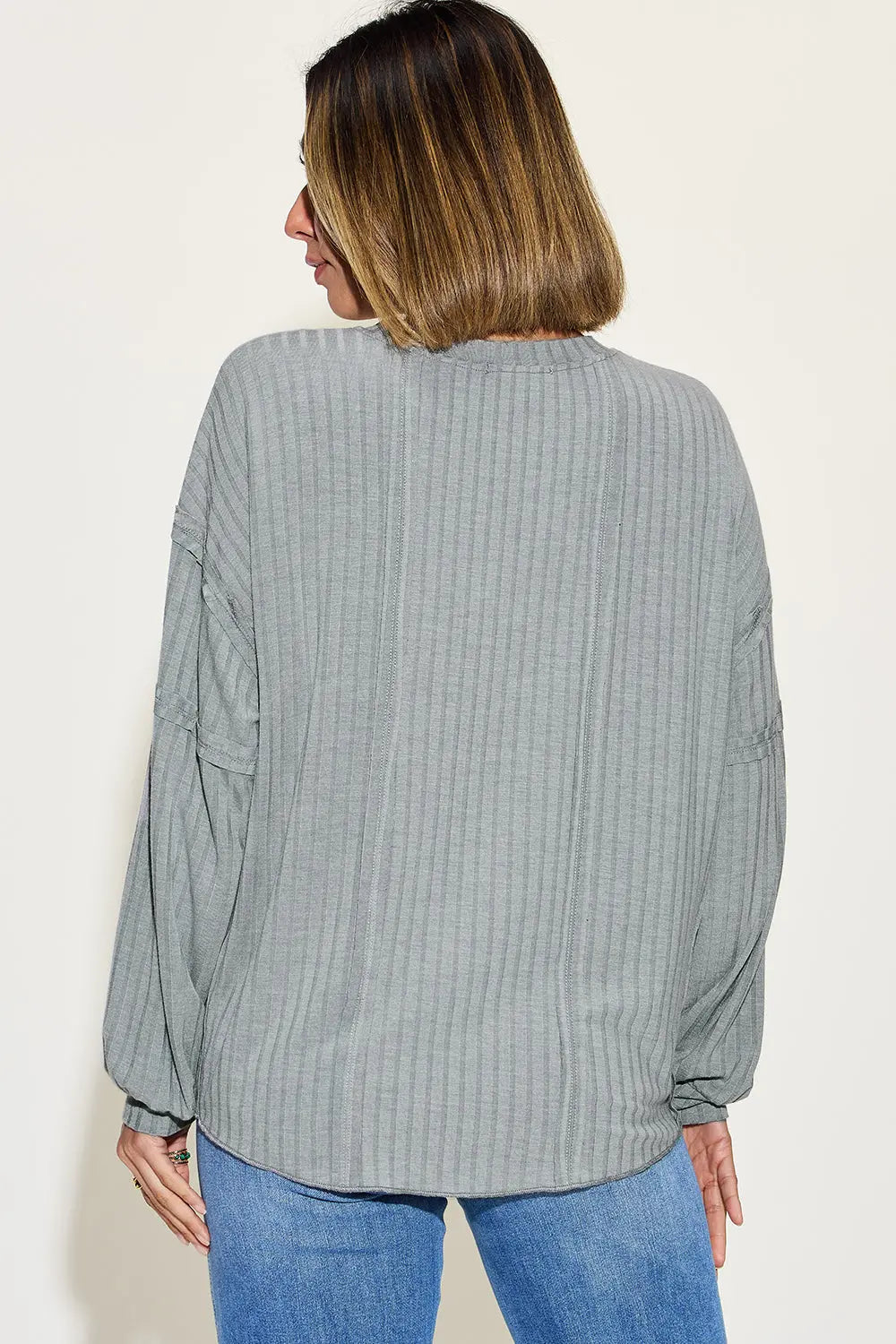 Basic Bae Full Size Ribbed Round Neck Long Sleeve T-Shirt Sweaters & Cardigans
