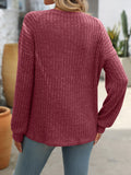 Mandy Decor Button Long Sleeve Ribbed T-Shirt 