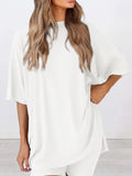 Full Size Oversized Slit Round Neck Top and Shorts Lounge Set Plus Size Lingerie & Nightwear