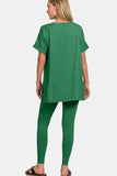 Zenana Full Size V-Neck Rolled Short Sleeve T-Shirt and Leggings Lounge Set 