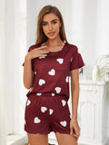 Heart Round Neck Top and Shorts Lounge Set Lingerie & Nightwear