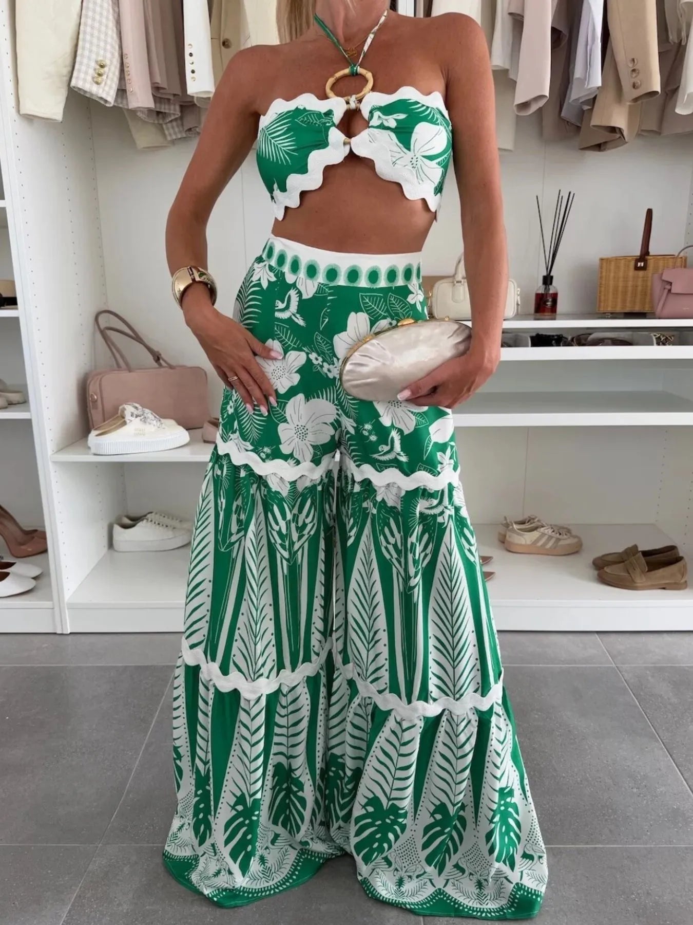 Printed Halter Neck Cami and Skirt Set Two Piece Dresses