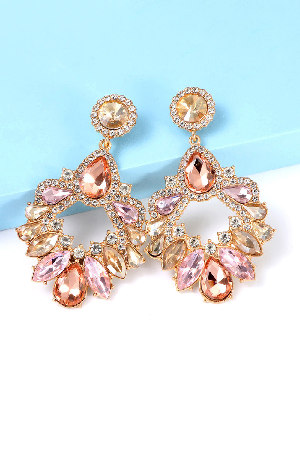 Zinc Alloy Frame Glass Stone Dangle Earrings 