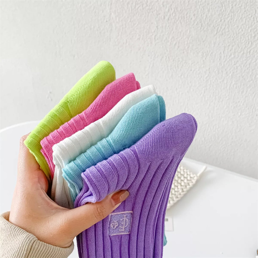 Breathable Ribbed Knit Crew Socks Lingerie & Nightwear