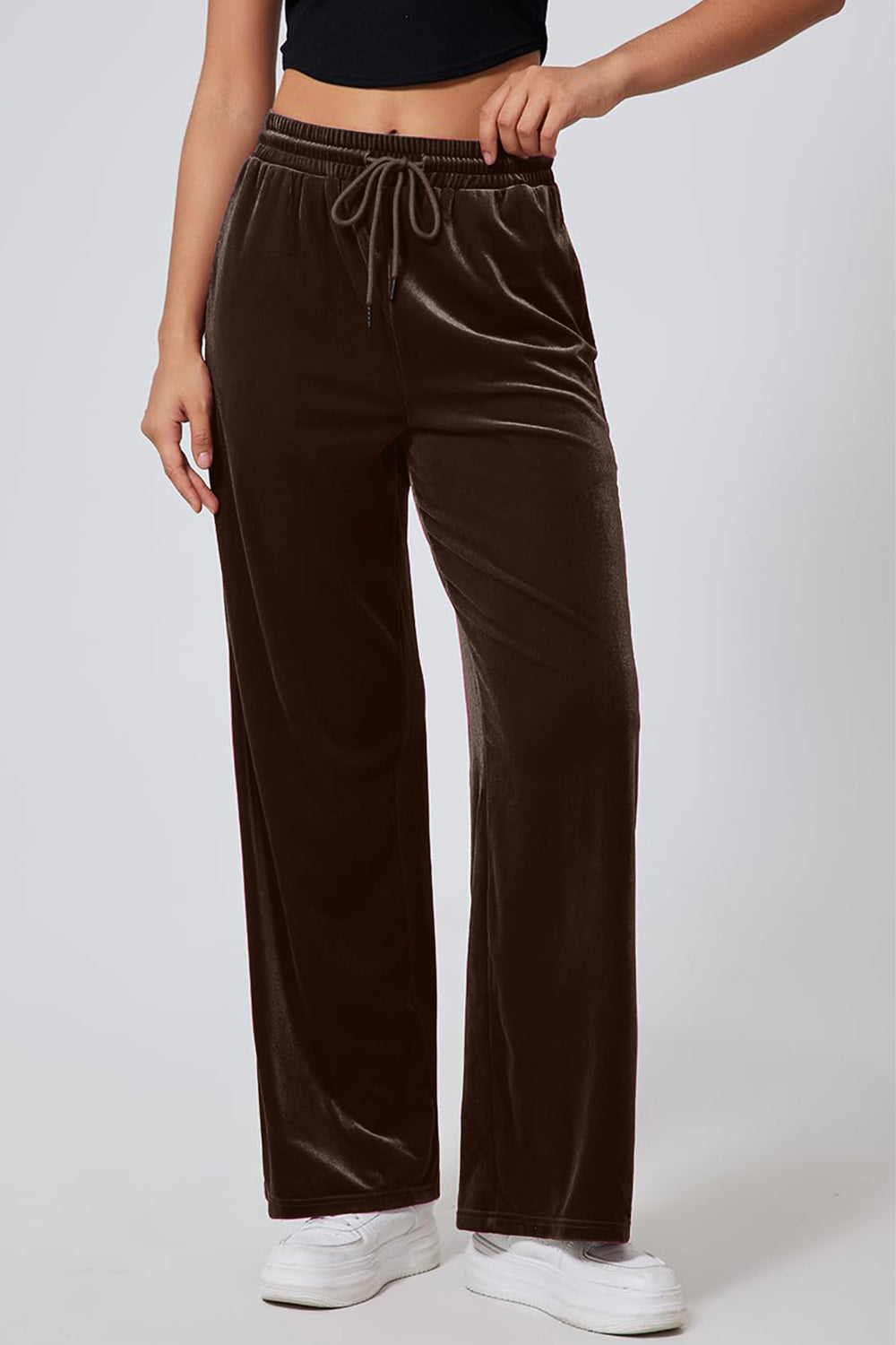 Drawstring Elastic Waist Straight Leg Pants 