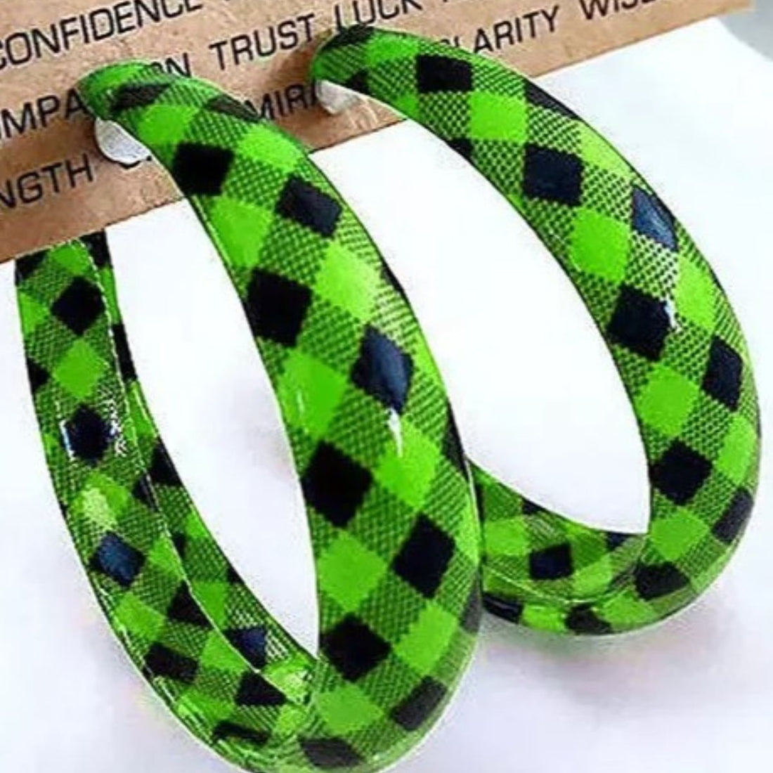 Plaid PU Leather Hoop Earrings 
