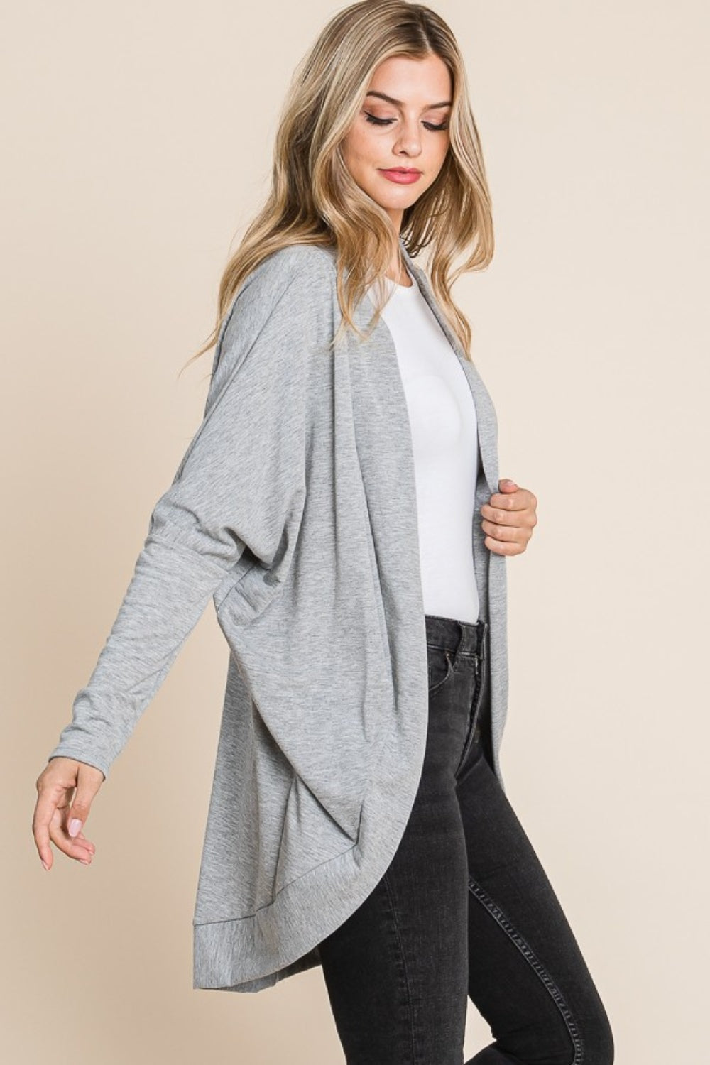 BOMBOM Open Front Long Sleeve Cocoon Cardigan 