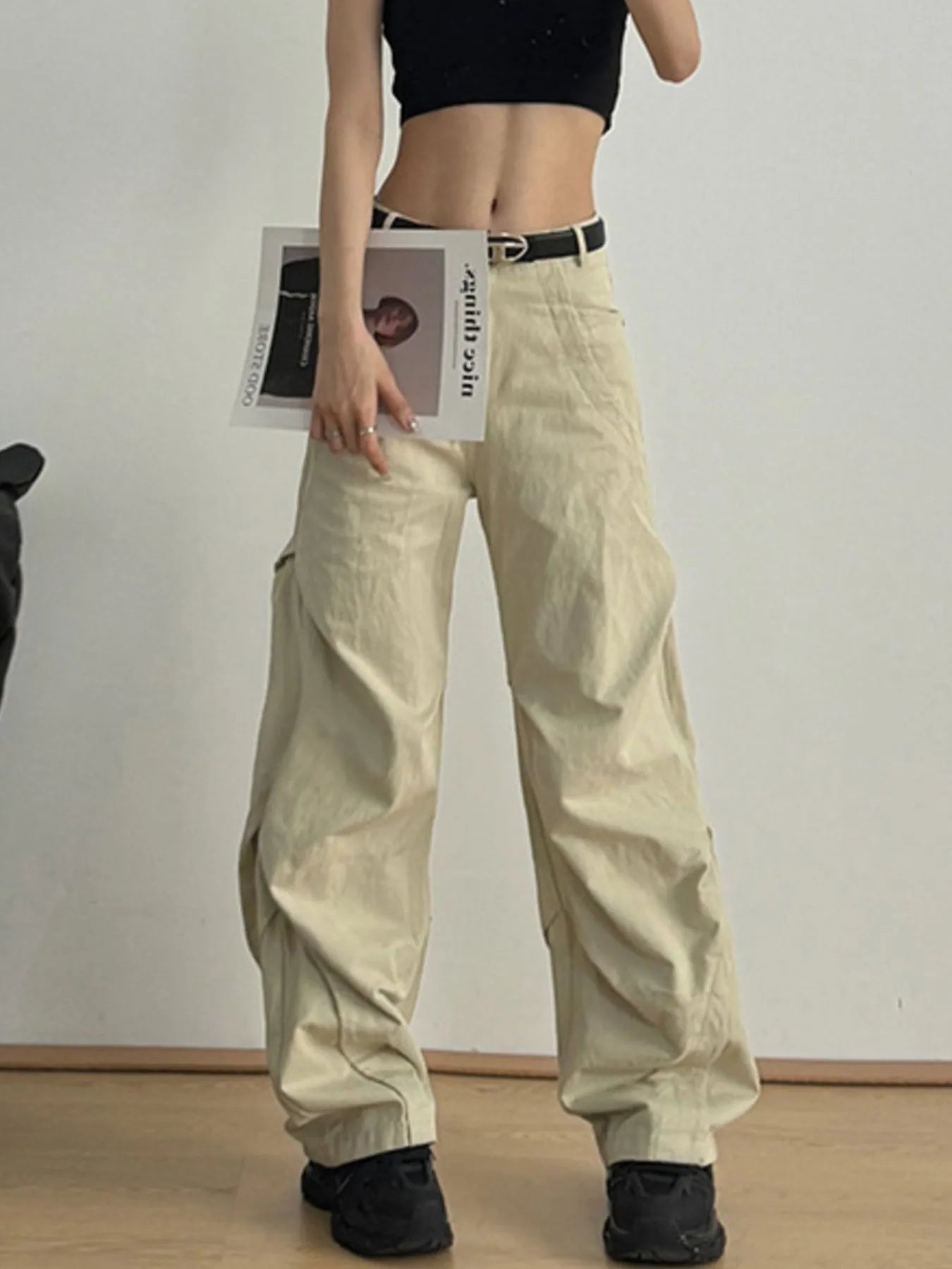 High-Waisted Zip Front Cargo Pants 