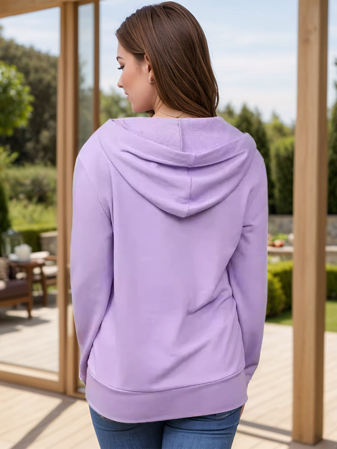 Full Size Drawstring Half Zip Long Sleeve Hoodie 
