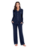 Collared Neck Long Sleeve Loungewear Set with Pockets Lingerie & Nightwear