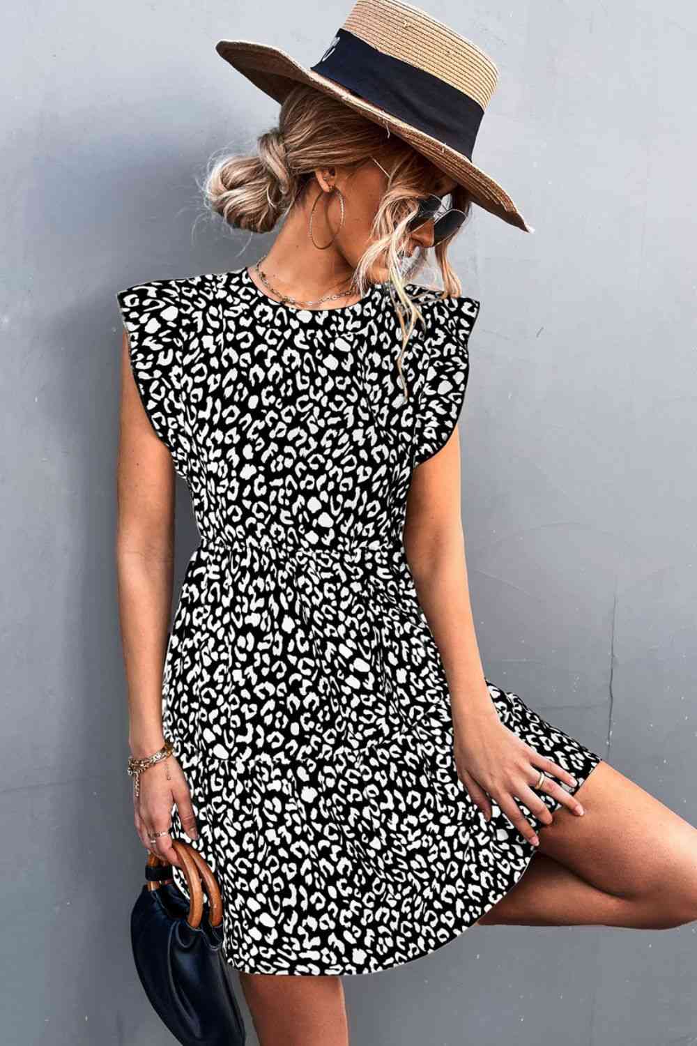 Leopard Round Neck Mini Dress Dresses